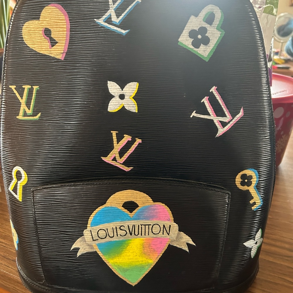Louis Vuitto Epi Gobelins Backpack custom, painted with generic straps